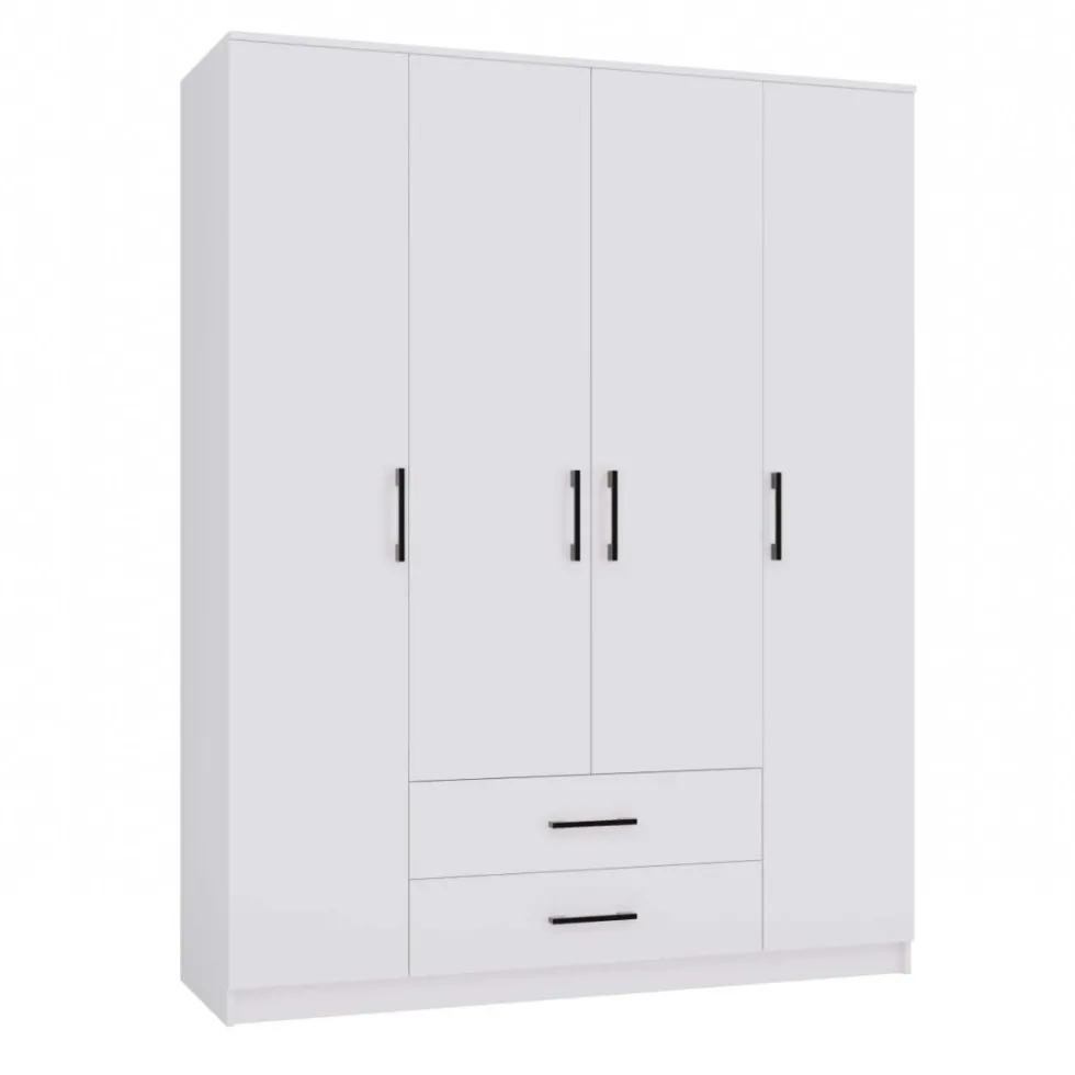 Armadio 4 ante 160x205 cm cassetti bianco opaco AT14