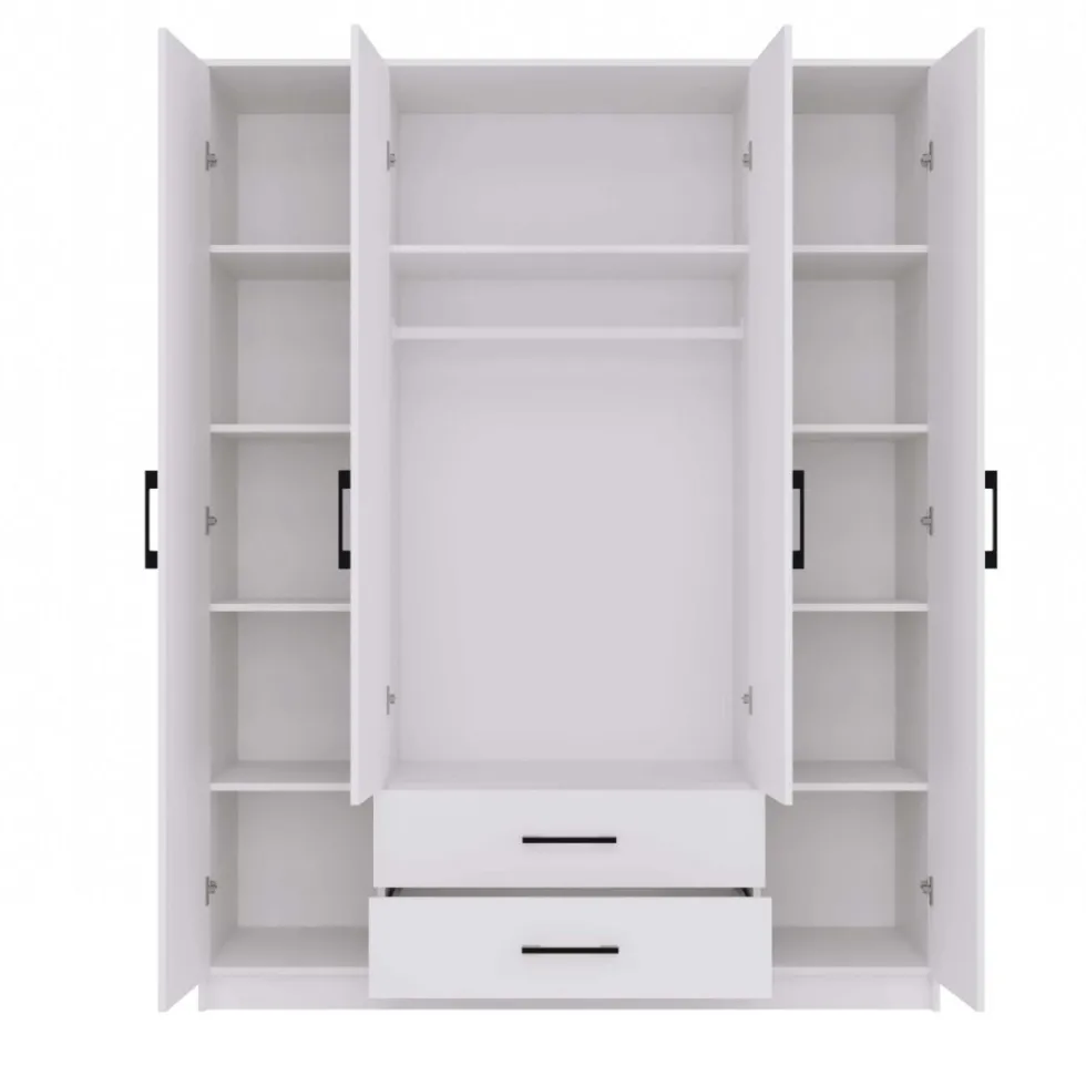 Armadio 4 ante 160x205 cm cassetti bianco opaco AT14