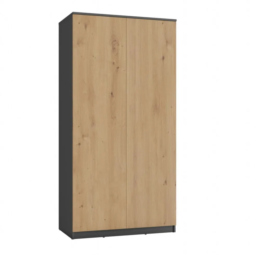Armadio 2 ante 90x180 cm con ripiani interni rovere e antracite AT9
