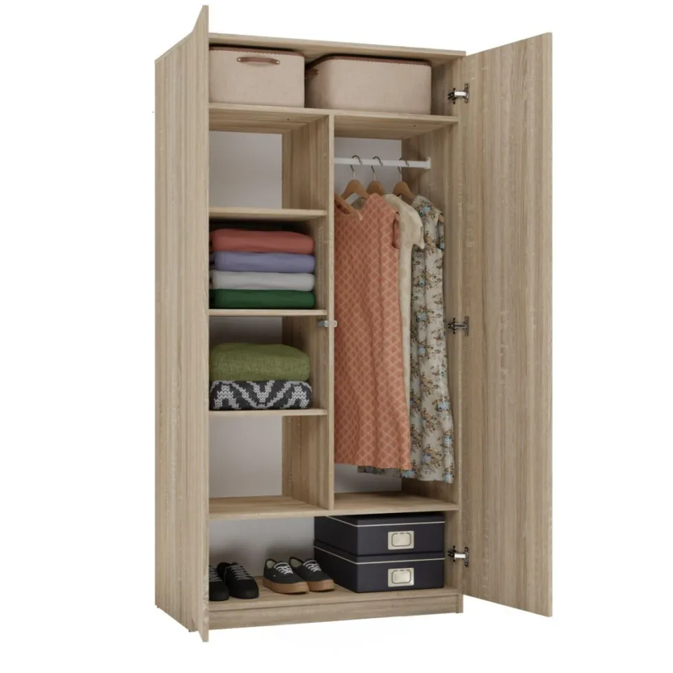 Armadio 2 ante 90x180 cm con ripiani interni rovere chiaro AT9