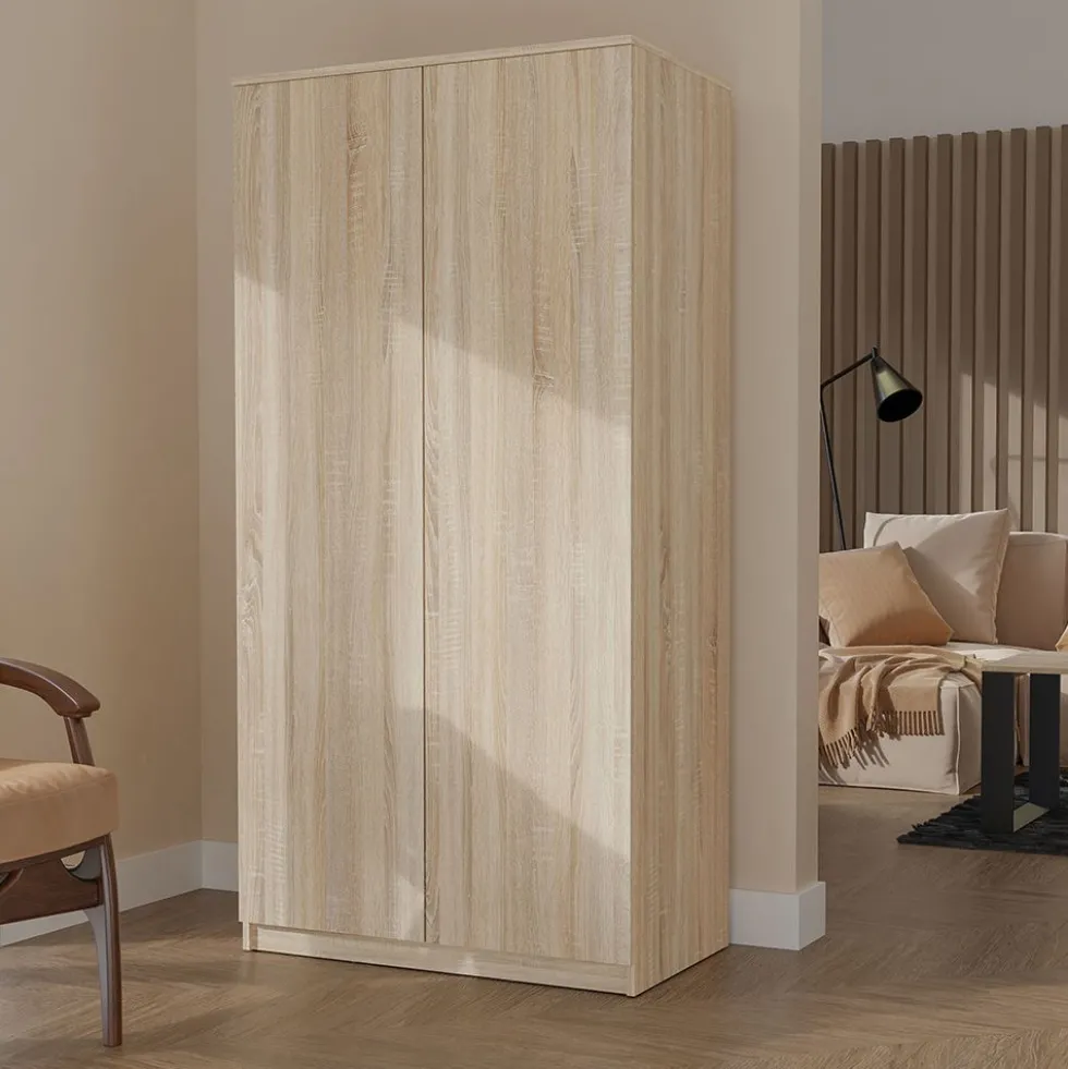 Armadio 2 ante 90x180 cm con ripiani interni rovere chiaro AT9
