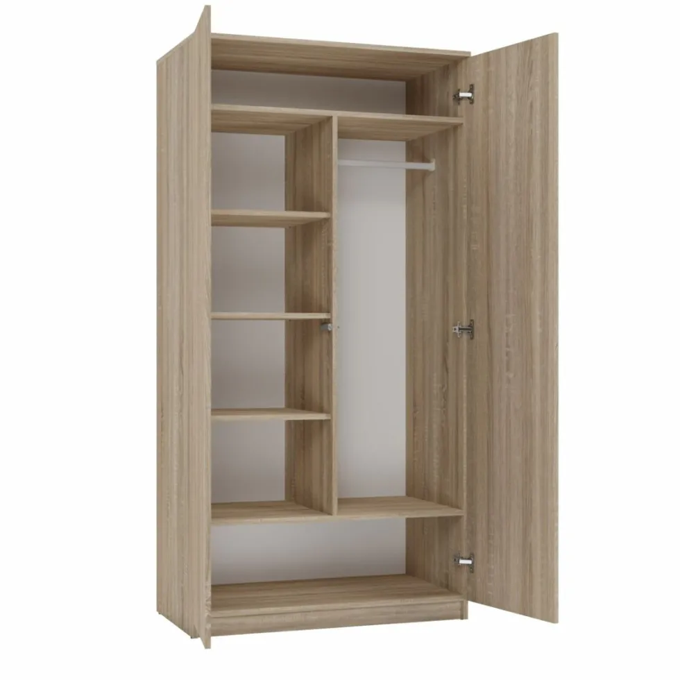 Armadio 2 ante 90x180 cm con ripiani interni rovere chiaro AT9