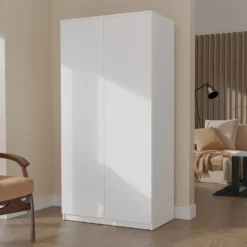 Armadio 2 ante 90x180 cm con ripiani interni bianco opaco AT9