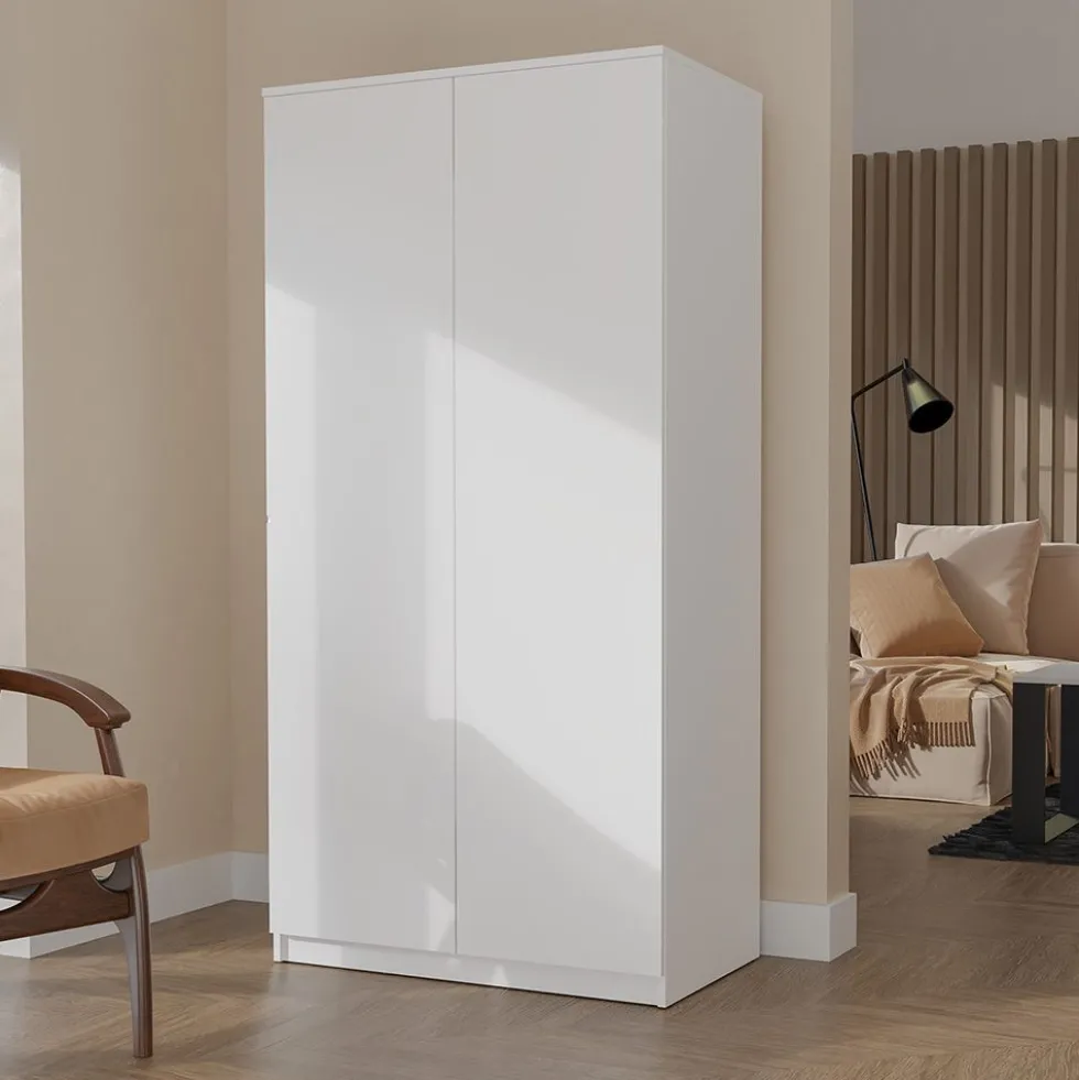 Armadio 2 ante 90x180 cm con ripiani interni bianco opaco AT9