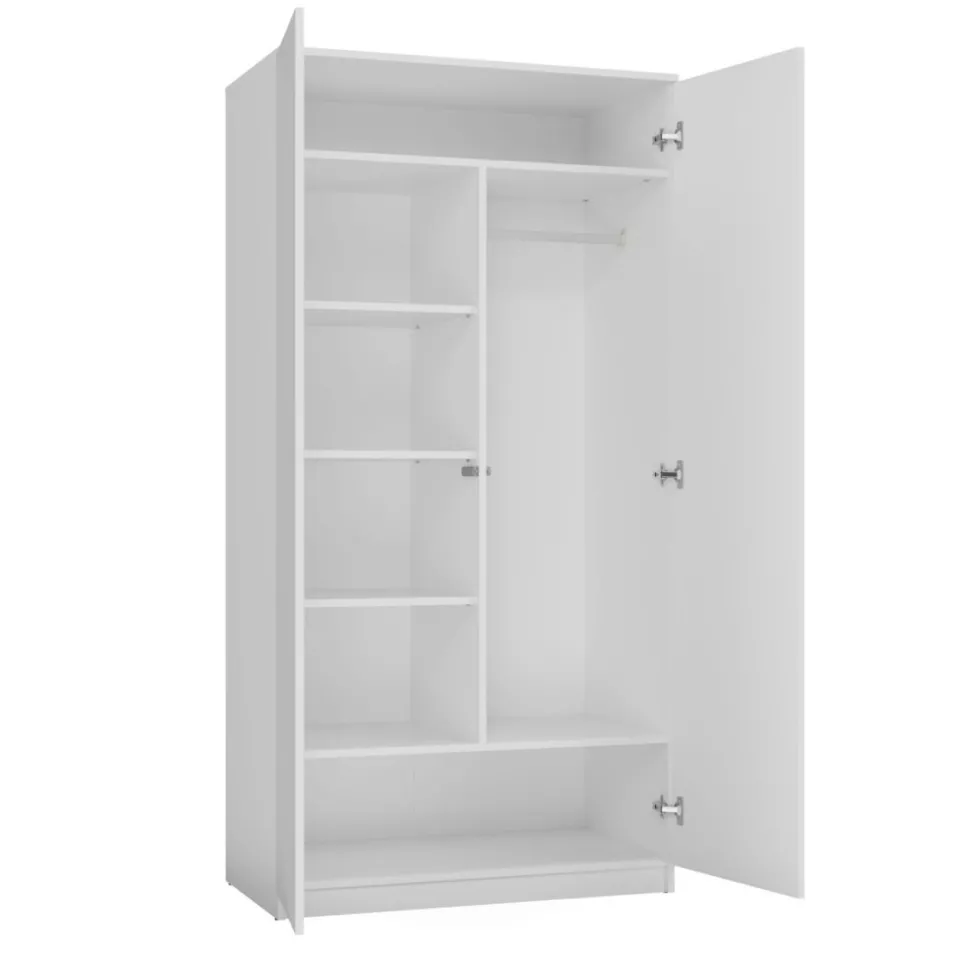 Armadio 2 ante 90x180 cm con ripiani interni bianco opaco AT9