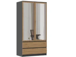Armadio 2 ante 90x180 cm con specchio rovere e antracite AT11