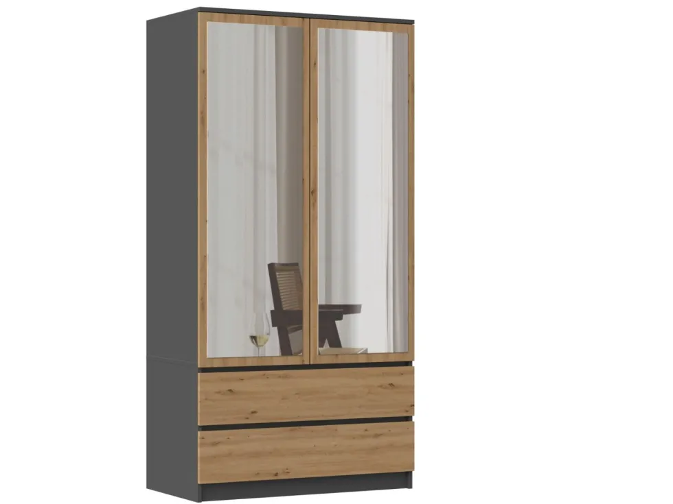 Armadio 2 ante 90x180 cm con specchio rovere e antracite AT11