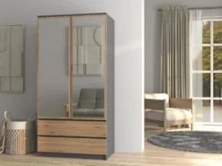 Armadio 2 ante 90x180 cm con specchio rovere e antracite AT11