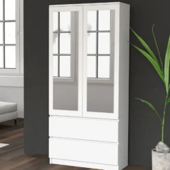 Armadio 2 ante 90x180 cm con specchio bianco opaco AT11