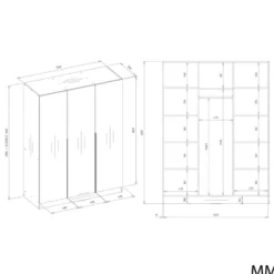 Armadio 3 ante 150x200 cm design elegante bianco opaco AT17