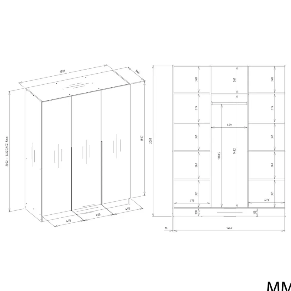 Armadio 3 ante 150x200 cm design elegante bianco opaco AT17