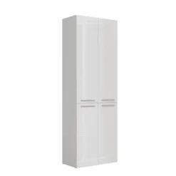 Armadio bagno moderno 60x174 cm con cesto portabiancheria bianco lucido ABT1