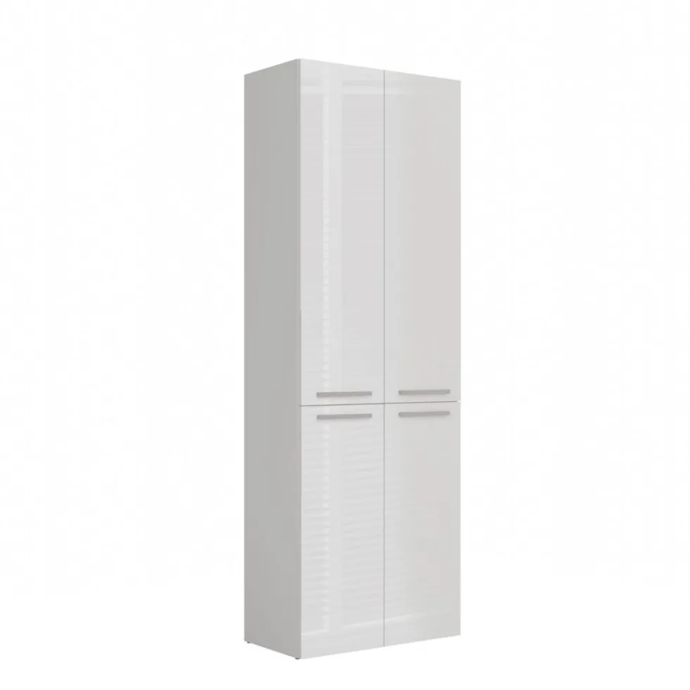 Armadio bagno moderno 60x174 cm con cesto portabiancheria bianco lucido ABT1