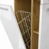 Armadio bagno moderno 60x174 cm con cesto portabiancheria bianco lucido e rovere ABT1