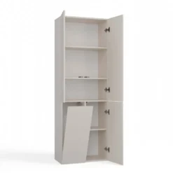 Armadio bagno moderno 60x174 cm con cesto portabiancheria beige cashmere ABT1