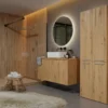Armadio bagno moderno 60x174 cm con cesto portabiancheria rovere ABT1