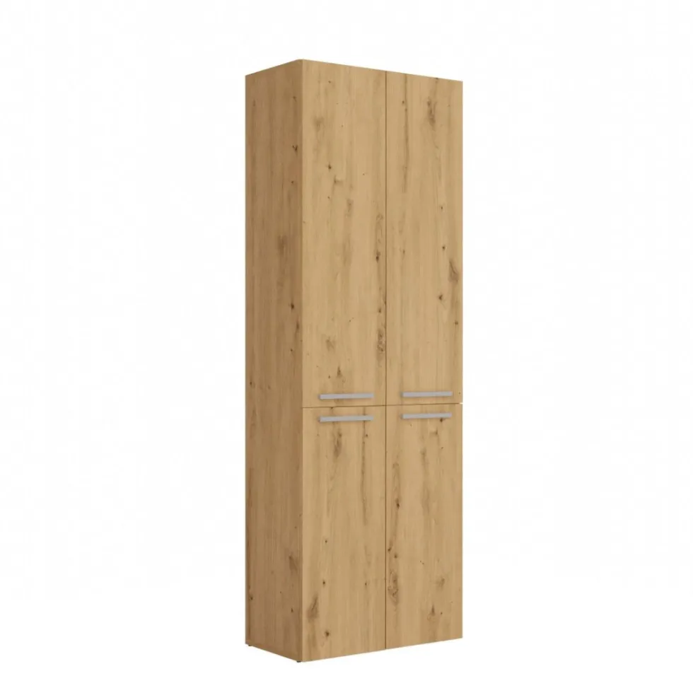 Armadio bagno moderno 60x174 cm con cesto portabiancheria rovere ABT1