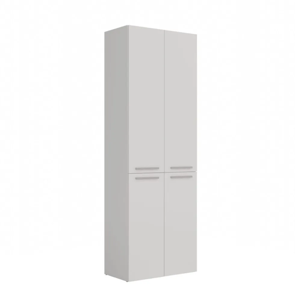 Armadio bagno moderno 60x174 cm con cesto portabiancheria bianco opaco ABT1