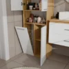 Armadio bagno moderno 60x174 cm con cesto portabiancheria bianco e rovere ABT1