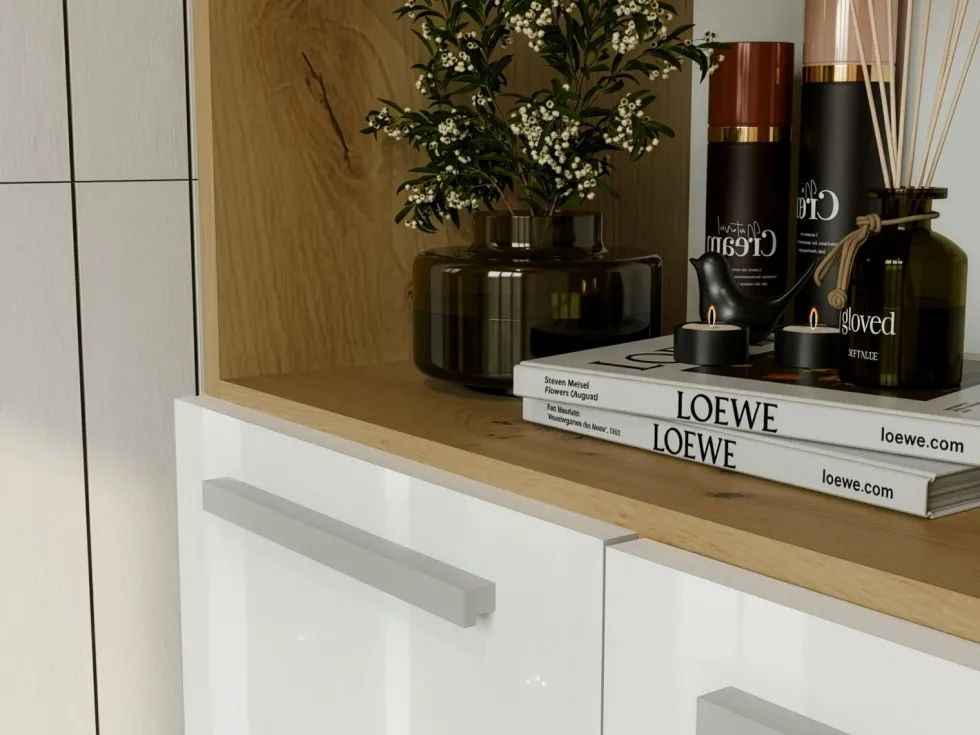 Armadio bagno salvaspazio 60x174 cm con cesto portabiancheria bianco lucido e rovere ABT2
