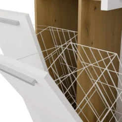 Armadio bagno salvaspazio 60x174 cm con 2 cesti portabiancheria bianco e rovere ABT3