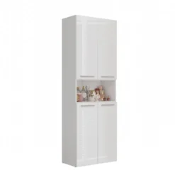 Armadio bagno 60x174 cm con vano aperto e cesti portabiancheria bianco lucido ABT4