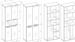 Armadio bagno 60x174 cm con vano aperto e cesti portabiancheria bianco lucido e rovere ABT4