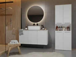 Armadio bagno 60x174 cm con vano aperto e cesti portabiancheria bianco opaco ABT4