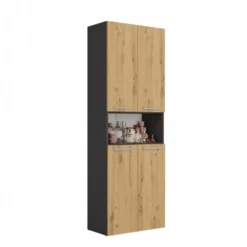 Armadio bagno 60x174 cm con vano aperto e cesti portabiancheria rovere e antracite ABT4
