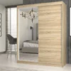 Armadio due ante scorrevoli 160x200 cm con specchio rovere chiaro AT23