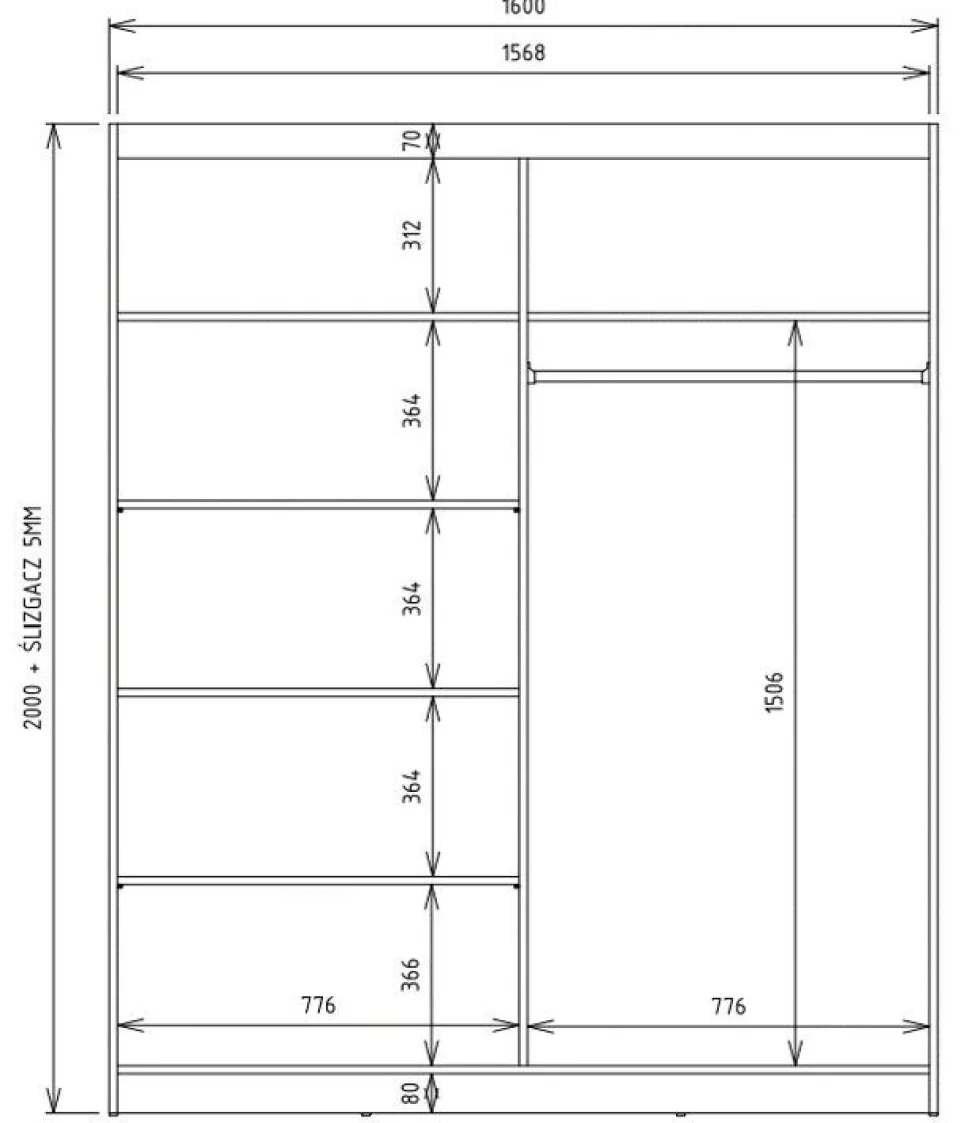 Armadio due ante scorrevoli 160x200 cm con specchio rovere chiaro AT23