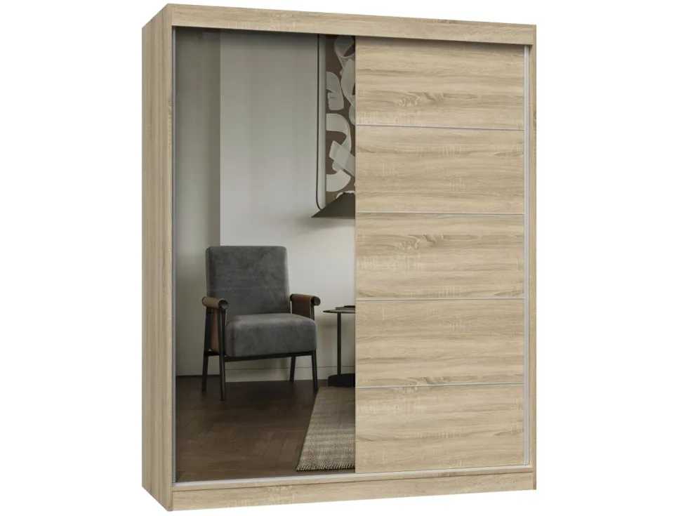 Armadio due ante scorrevoli 160x200 cm con specchio rovere chiaro AT23
