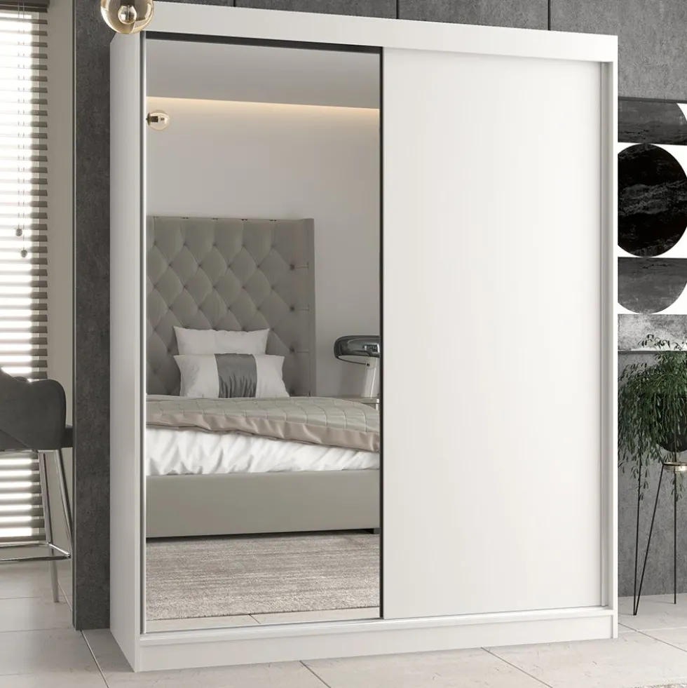 Armadio due ante scorrevoli 160x200 cm con specchio bianco AT23