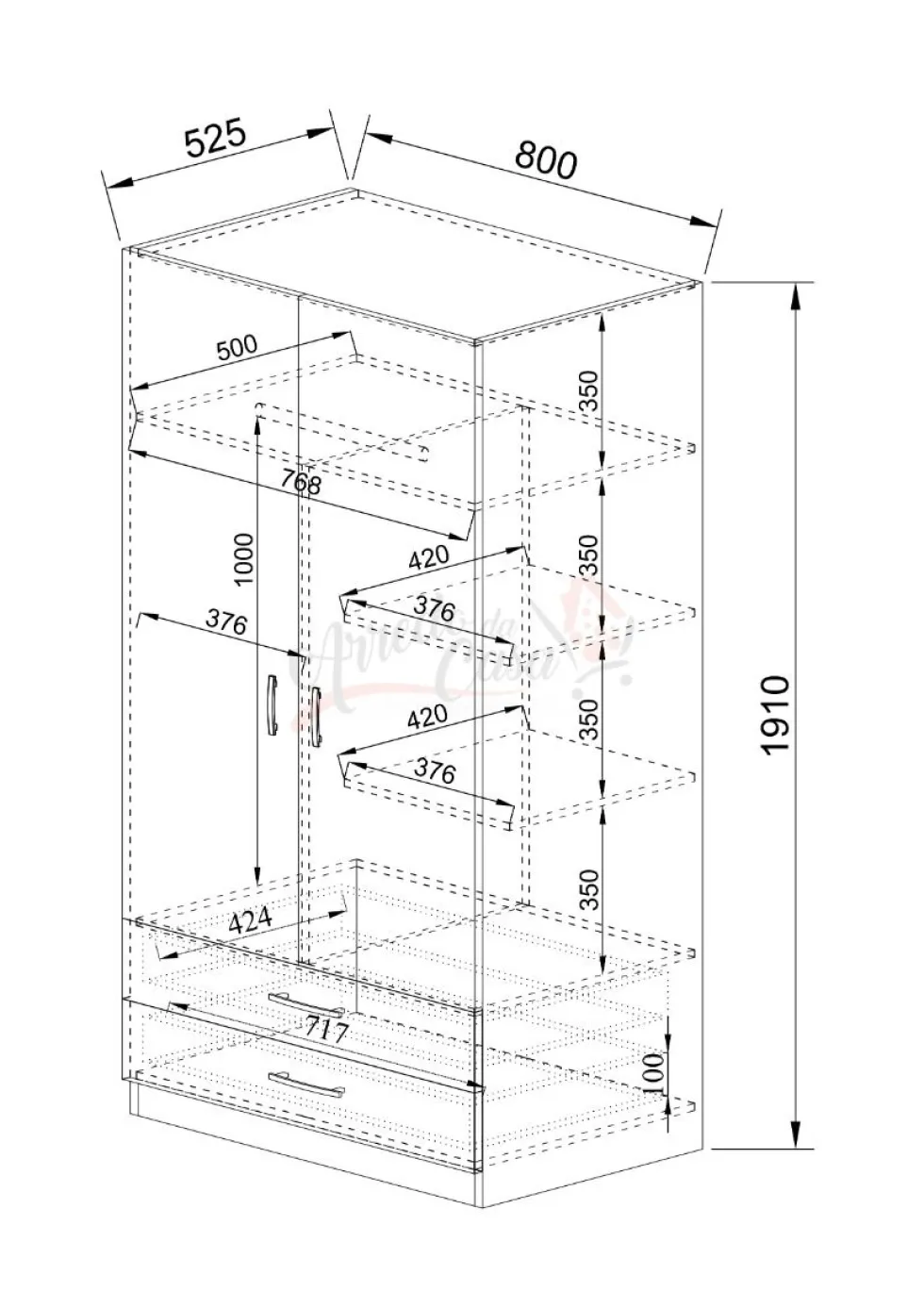 Armadio due ante 80x191 cm con cassetti AI1008