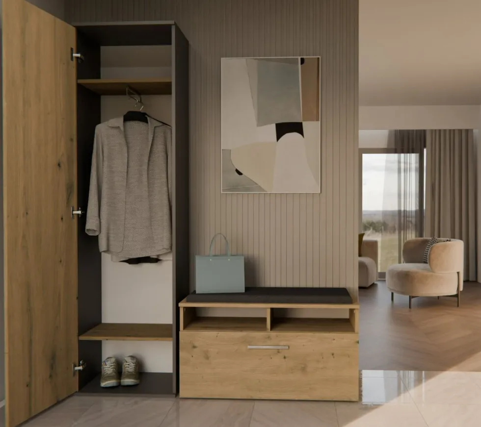 Armadio guardaroba per ingresso rovere e antracite MIT4
