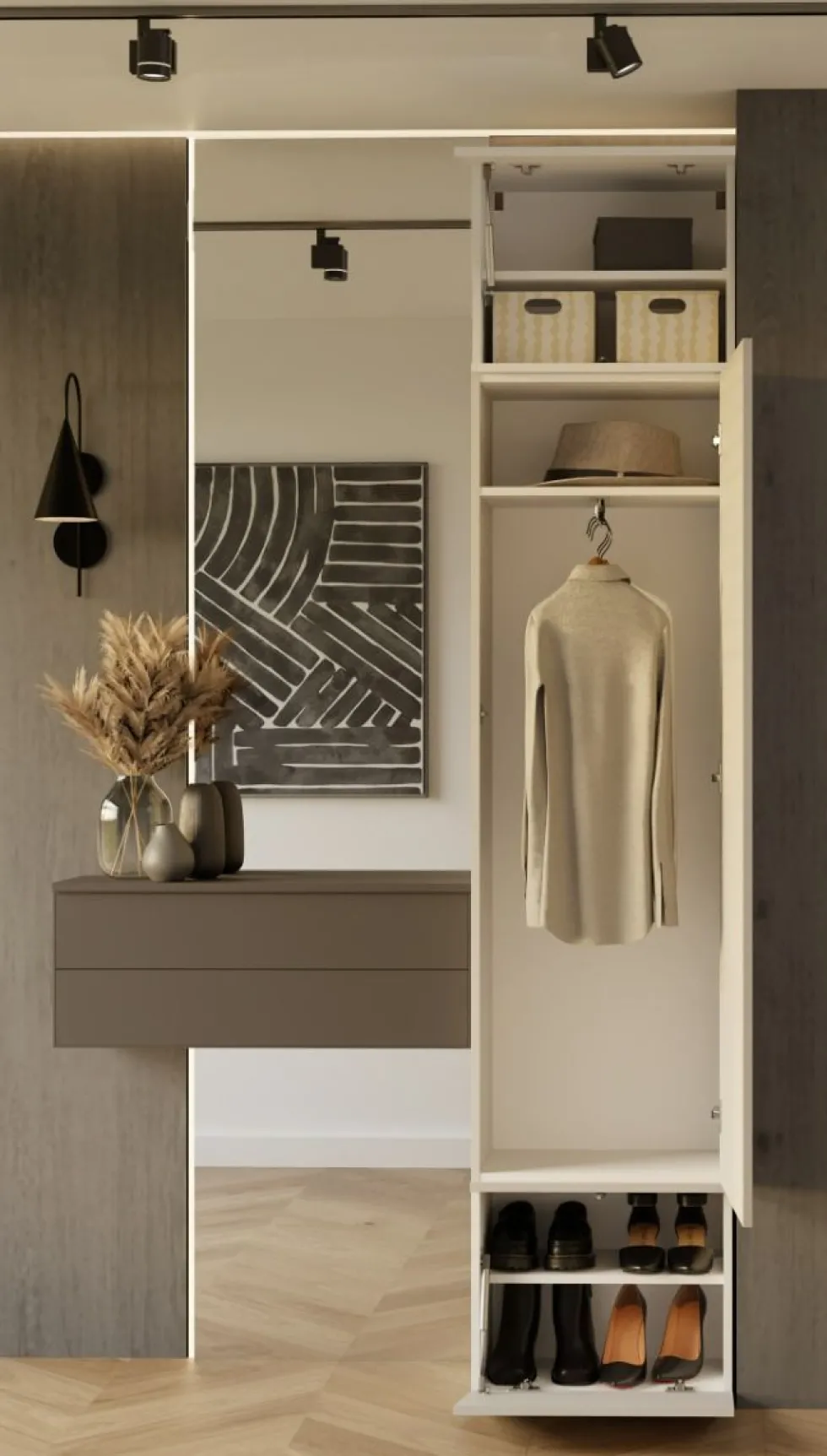 Armadio guardaroba 50x238 cm per ingresso beige cashmere MIT16