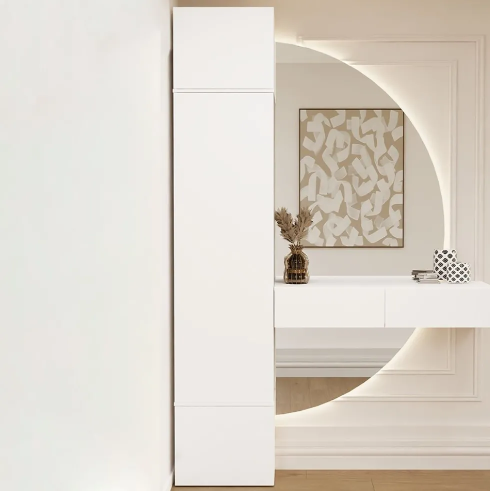 Armadio guardaroba 50x238 cm per ingresso bianco e beige cashmere MIT16