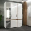 Armadio moderno con 3 ante battenti 150x200,5x52 cm in bianco lucido e noce AU48
