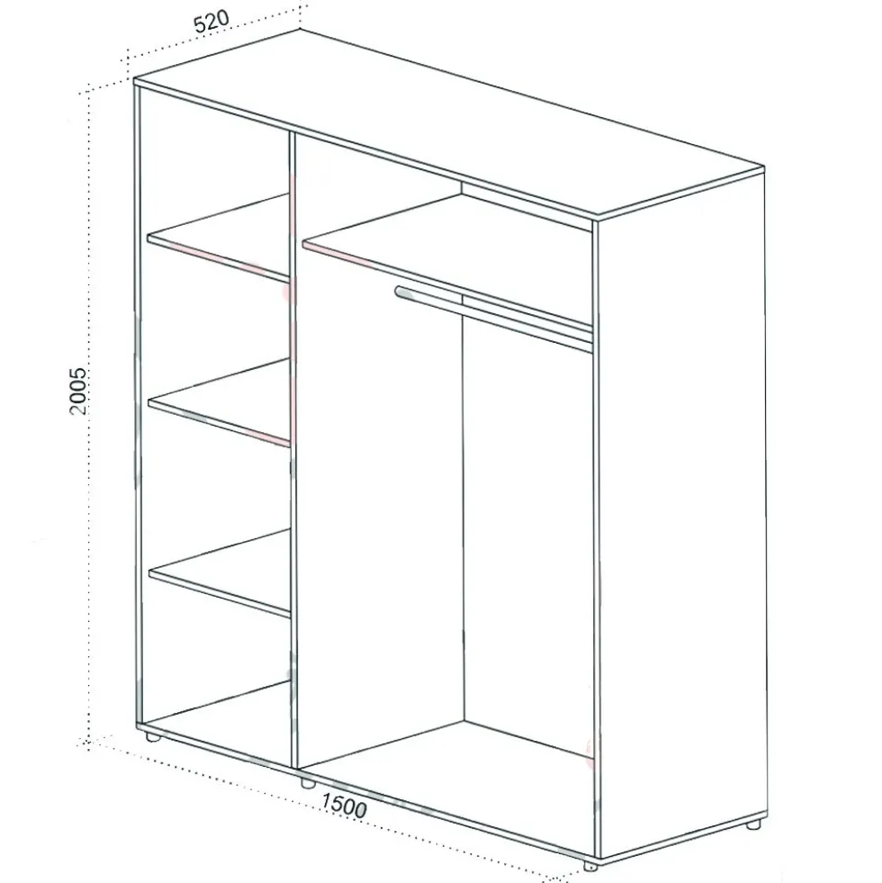 Armadio moderno con 3 ante battenti 150x200,5x52 cm in bianco lucido e noce AU48