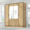 Armadio moderno con specchio e 2 cassetti 180x200 cm rovere chiaro e nero AG53
