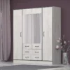 Armadio moderno con specchio e 2 cassetti 180x200 cm bianco effetto legno AG53
