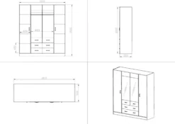 Armadio moderno con specchio e 2 cassetti 180x200 cm bianco effetto legno AG53