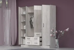 Armadio moderno con specchio e 2 cassetti 180x200 cm bianco effetto legno AG53