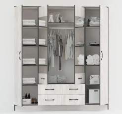 Armadio moderno con specchio e 2 cassetti 180x200 cm bianco effetto legno AG53