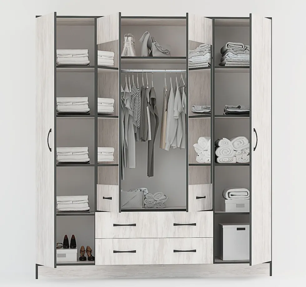 Armadio moderno con specchio e 2 cassetti 180x200 cm bianco effetto legno AG53