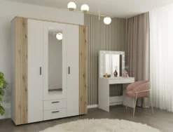 Armadio moderno 150x200 cm a 3 ante battenti cashmere e rovere AT2