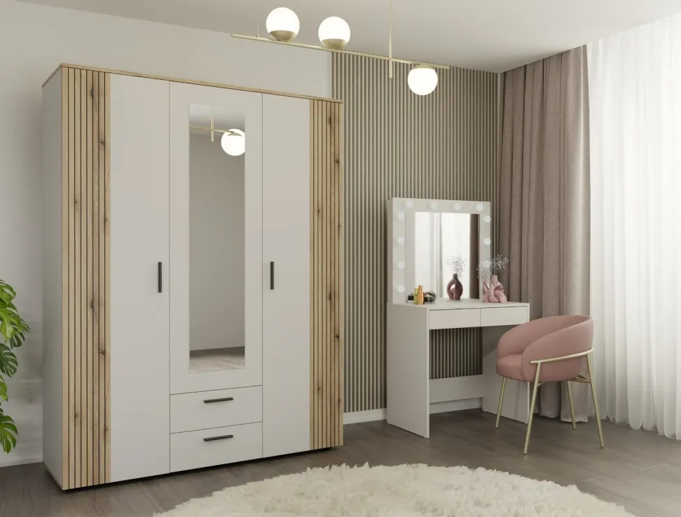 Armadio moderno 150x200 cm a 3 ante battenti cashmere e rovere AT2