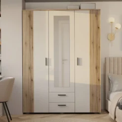 Armadio moderno 150x200 cm a 3 ante battenti cashmere e rovere AT2