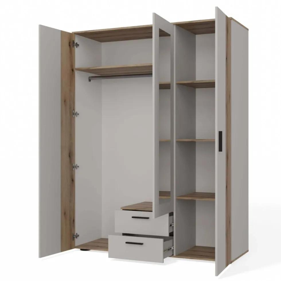 Armadio moderno 150x200 cm a 3 ante battenti cashmere e rovere AT2