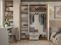 Armadio moderno 150x200 cm a 3 ante battenti cashmere e rovere AT2